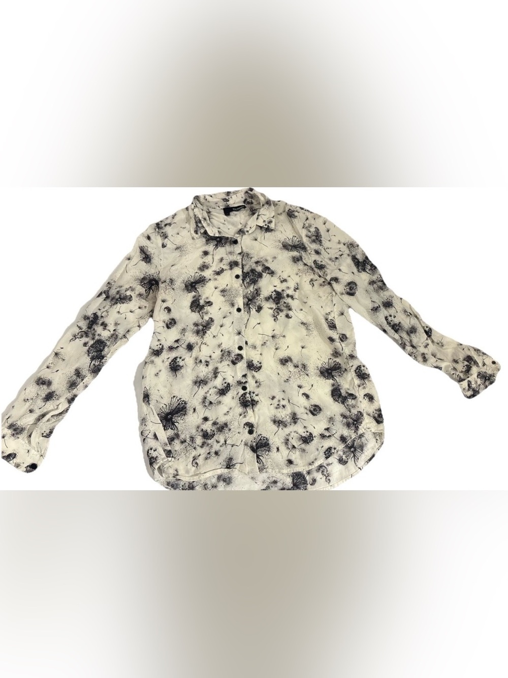 The Kooples Womens Silk Dandelions Collared Long Sleeve Button Blouse Size S